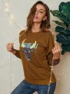 Cartoon Animal Print O-neck Long Sleeve Casual Sweatshirt For Women