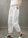 Solid Color Button Pocket Long Casual Pants for Women