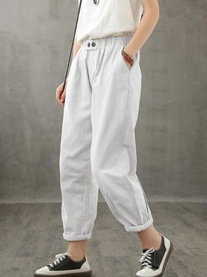 Solid Color Button Pocket Long Casual Pants for Women - Click Image to Close