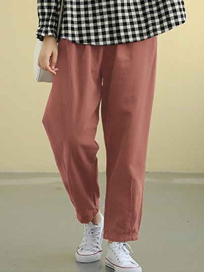 Solid Color Button Pocket Long Casual Pants for Women - Click Image to Close