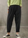 Solid Color Button Pocket Long Casual Pants for Women