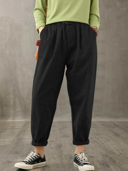 Solid Color Button Pocket Long Casual Pants for Women - Click Image to Close