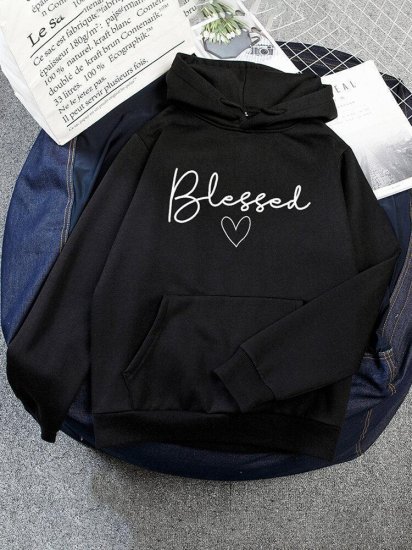 Casual Letter Printed Long Sleeve Hoodie With Pocket - Click Image to Close