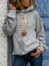Cartoon Cat Print Long Sleeve Casual Hoodie For Women