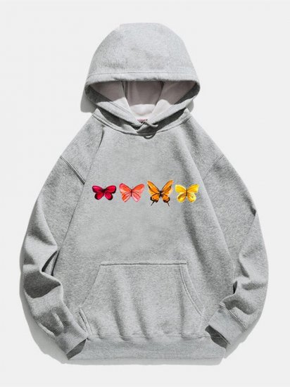 Butterfly Printed Long Sleeve Drawstring Hoodie For Women - Click Image to Close