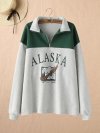 Letter Print Zipper Lapel Collar Long Sleeve Sweatshirt