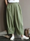 Pleated Solid Color Loose High Waist Casual Pants For Women