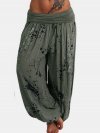 Loose Print Elastic Waist Casual Pants For Women