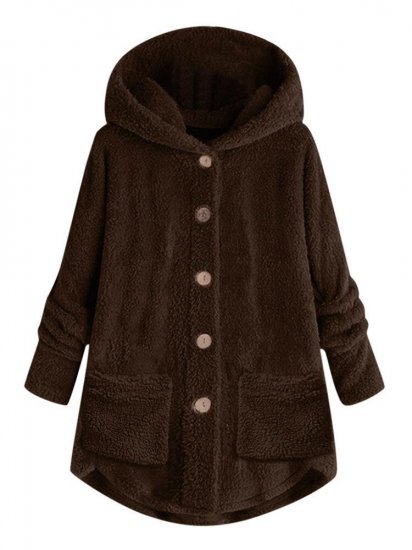 Casual Solid Color Pockets Button Long Sleeve Fleece Hoodies - Click Image to Close