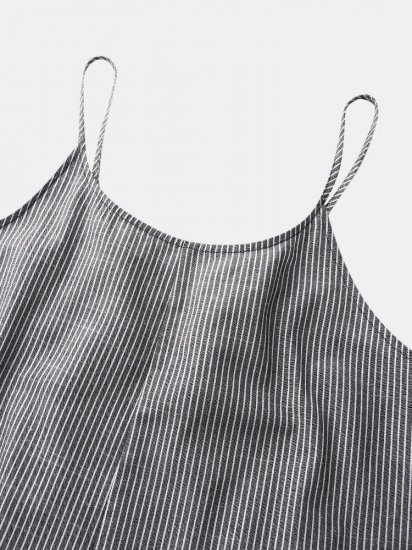 Striped Adjustable Shoulder Strap Loose Jumpsuit With Pocket - Click Image to Close