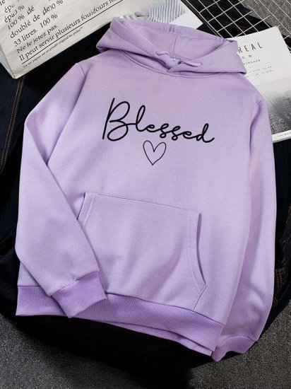 Casual Letter Printed Long Sleeve Hoodie With Pocket - Click Image to Close
