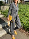 Casual V-neck Solid Color Pockets Knotted Long Sleeve Jumpsuit
