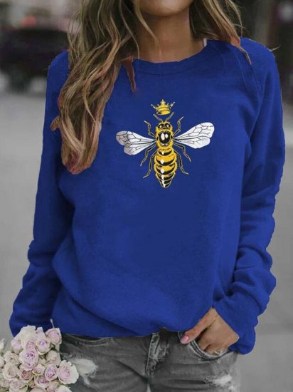 Cartoon Bee Printed O-neck Long Sleeve Sweatshirt - Click Image to Close
