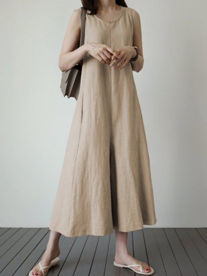 Solid Color Wide-legged O-neck Sleeveless Jumpsuits - Click Image to Close