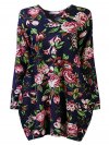 Vintage Floral Printed V Neck Asymmetry Hem Long Sleeve Loose Women Dress