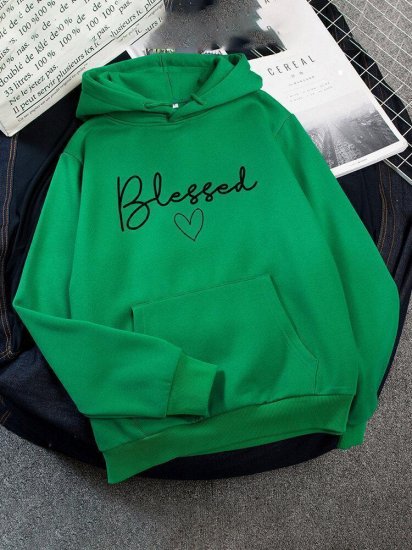 Casual Letter Printed Long Sleeve Hoodie With Pocket - Click Image to Close