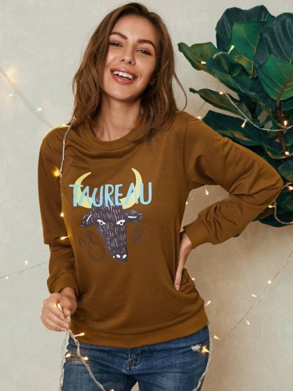 Cartoon Animal Print O-neck Long Sleeve Casual Sweatshirt For Women - Click Image to Close