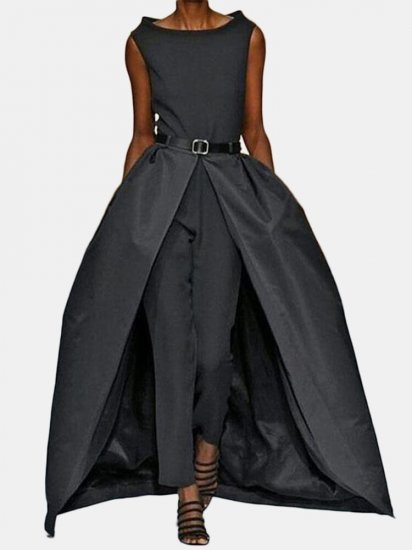Solid Color O-neck Sleeveless Long Pants Romper Zipper Jumpsuit - Click Image to Close