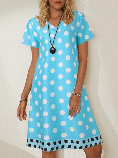Circle Printed Patchwork V-neck Short Sleeve Midi Dress - Click Image to Close