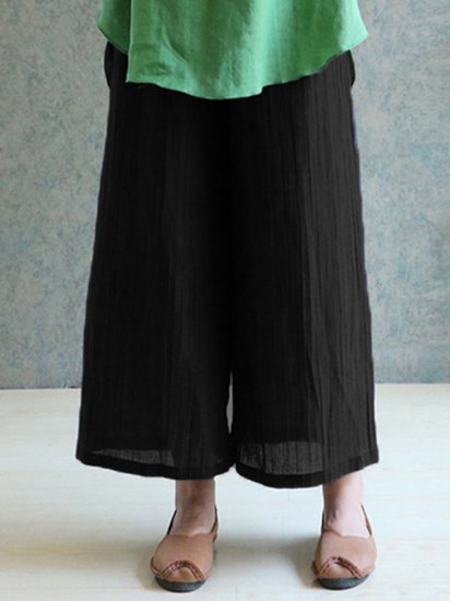 Wide Leg Pure Color Loose Elastic Waist Vintage Pants - Click Image to Close