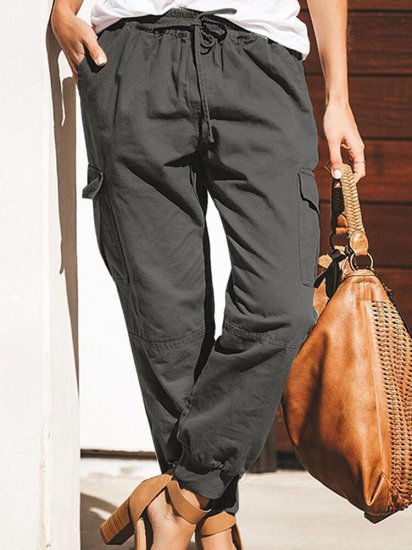Fashion Solid Color Pocket Cargo Pants For Women - Click Image to Close