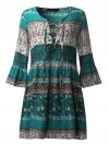 Bohemian Women Flounce Bell Sleeve Floral Printed V-neck Mini Dresses