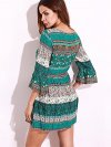 Bohemian Women Flounce Bell Sleeve Floral Printed V-neck Mini Dresses