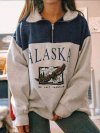 Letter Print Zipper Lapel Collar Long Sleeve Sweatshirt