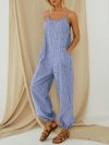 Striped Adjustable Shoulder Strap Loose Jumpsuit With Pocket