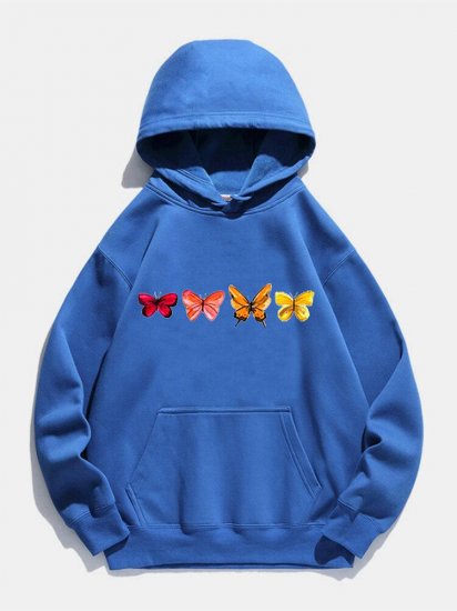 Butterfly Printed Long Sleeve Drawstring Hoodie For Women - Click Image to Close