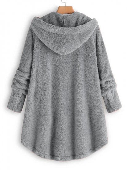 Casual Solid Color Pockets Button Long Sleeve Fleece Hoodies - Click Image to Close