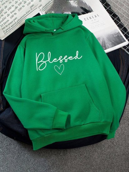 Casual Letter Printed Long Sleeve Hoodie With Pocket - Click Image to Close