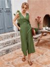V-neck Lace-up Solid Color Sleeveless Casual Cropped Trousers Jumpsuit For Women
