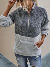 Patchwork Long Sleeve High Neck Zipper Fly Pocket Sweatshirt For Women