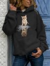Cartoon Cat Print Long Sleeve Casual Hoodie For Women