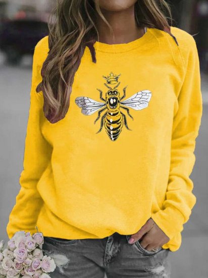 Cartoon Bee Printed O-neck Long Sleeve Sweatshirt - Click Image to Close