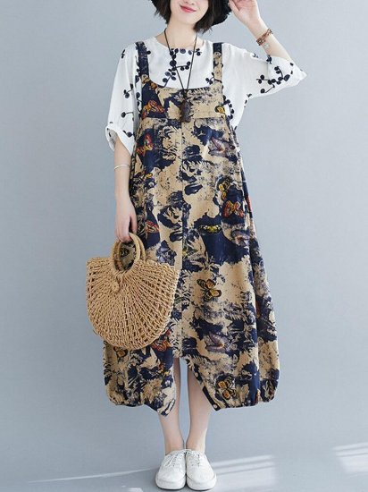 Ethnic Flower Leaves Print Straps Vintage Jumpsuit For Women - Click Image to Close