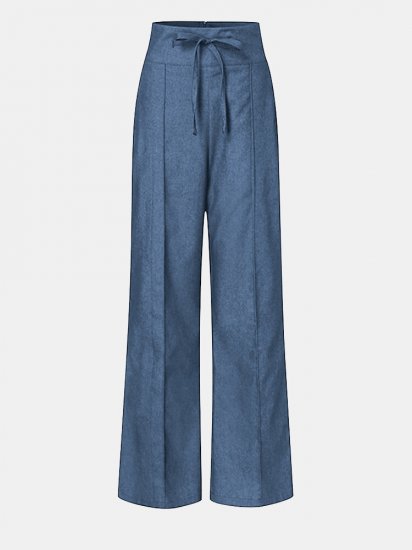 Solid Color Drawstring Pocket High Waist Casual Pants For Women - Click Image to Close