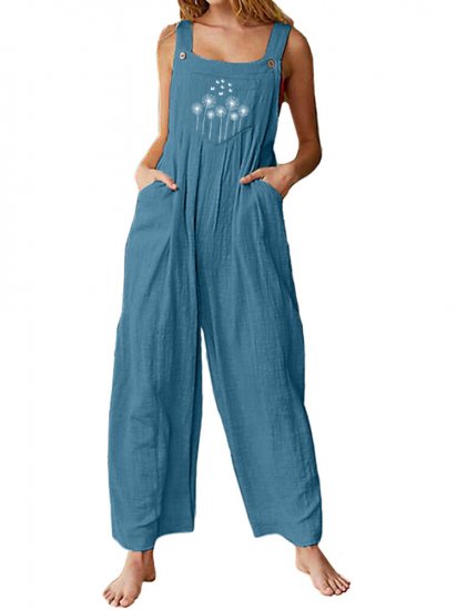Straps Flower Print Wide Leg Casual Jumpsuit For Women - Click Image to Close