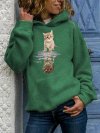 Cartoon Cat Print Long Sleeve Casual Hoodie For Women