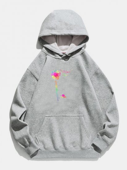 Flower Butterfly Printed Long Sleeve Drawstring Hoodie For Women - Click Image to Close