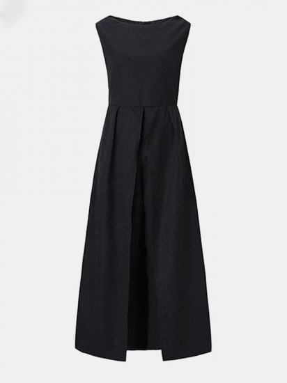 Solid Color O-neck Sleeveless Long Pants Romper Zipper Jumpsuit - Click Image to Close